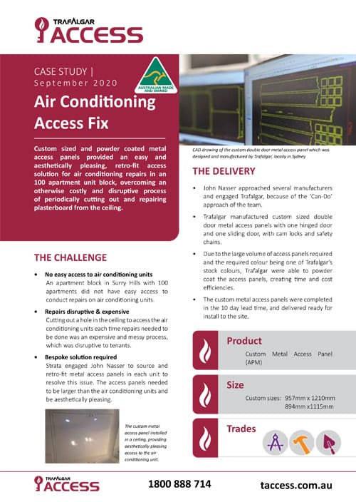 Trafalgar Access Case Study of a Custom designed and Metal Access Panel to suit a difficult Air Conditioning access problem